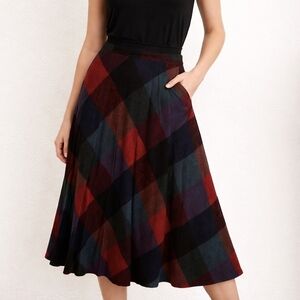 VTG PRESTIGE OF BOSTON Rainbow Check Accordian Pleated Grunge Wool Skirt
